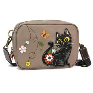 Chala Faux Leather Mini Pack Sling Purse & Waist Bag - Black Cat, Warm Gray NWT
